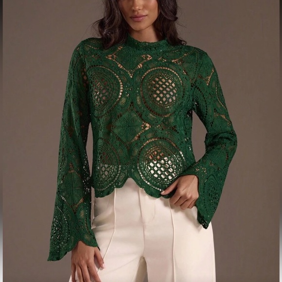 Dark Green Lace Women Top - Picture 1 of 6